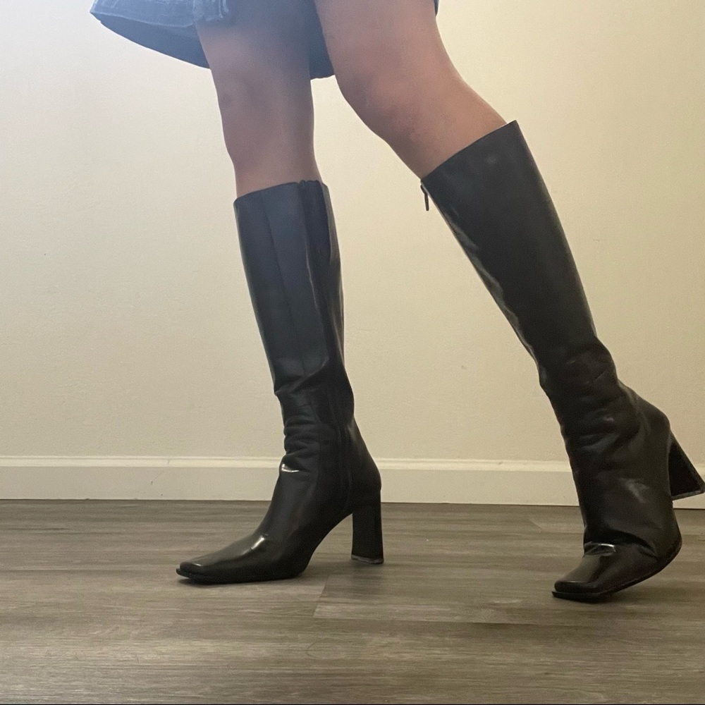 Vintage 90s NINE WEST Leather Knee High Heeled Boots